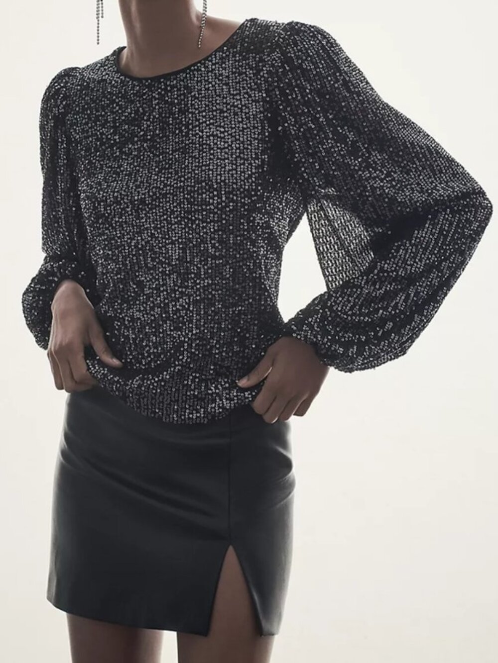 NWT Anthropologie Flat White Sequin Top Size PM